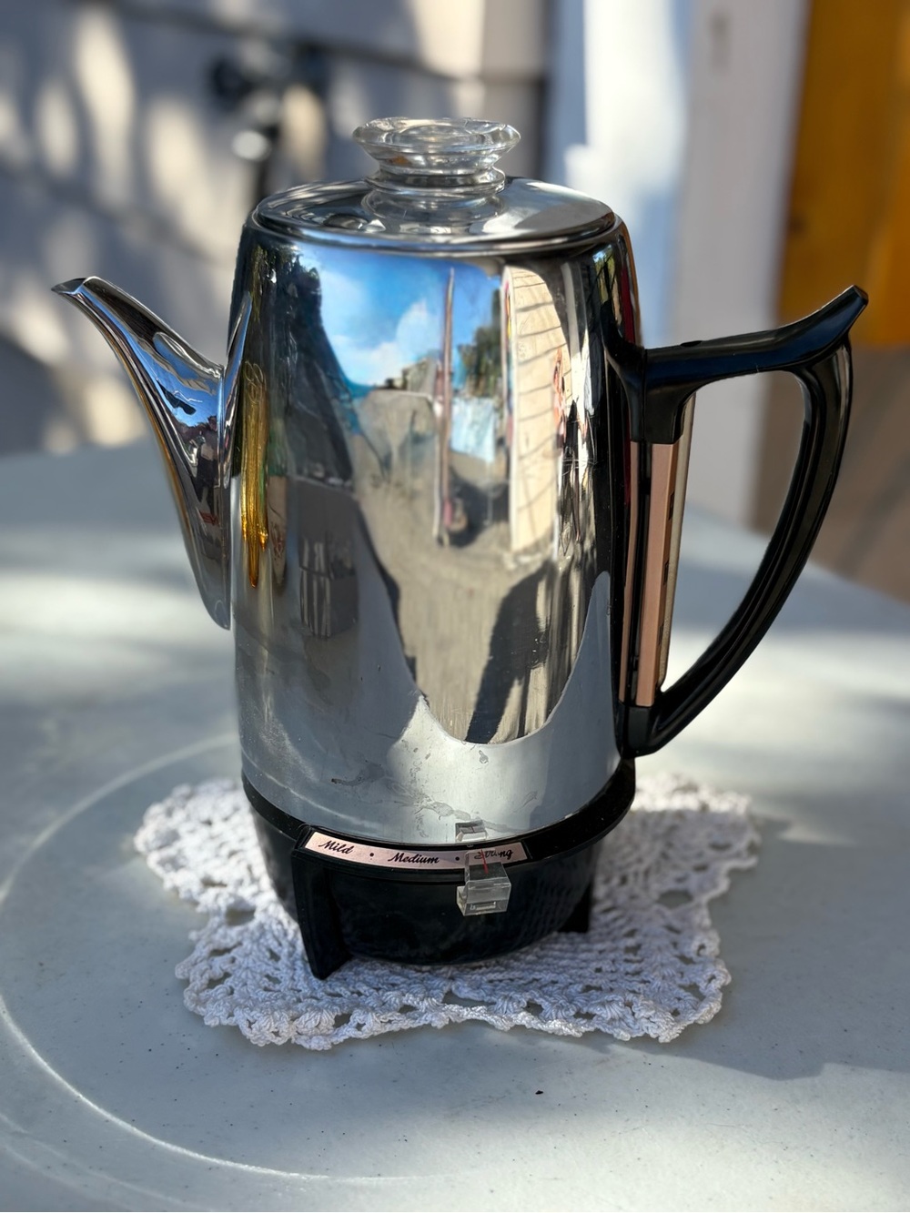 Chrome Electric Percolator Coffee Pot with Black Handle - Silver